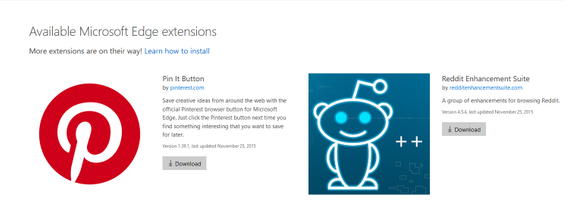 Bild: Erweiterungen für Microsoft Edge (Screenshot)