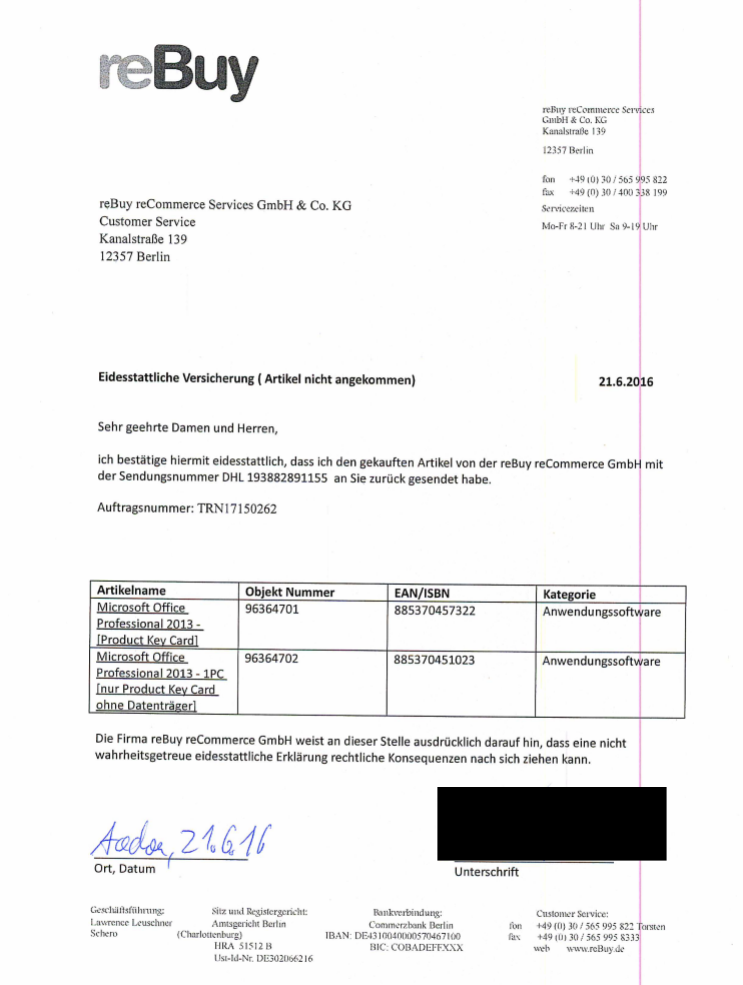 Bild: Unsere eidesstattliche Versicherung