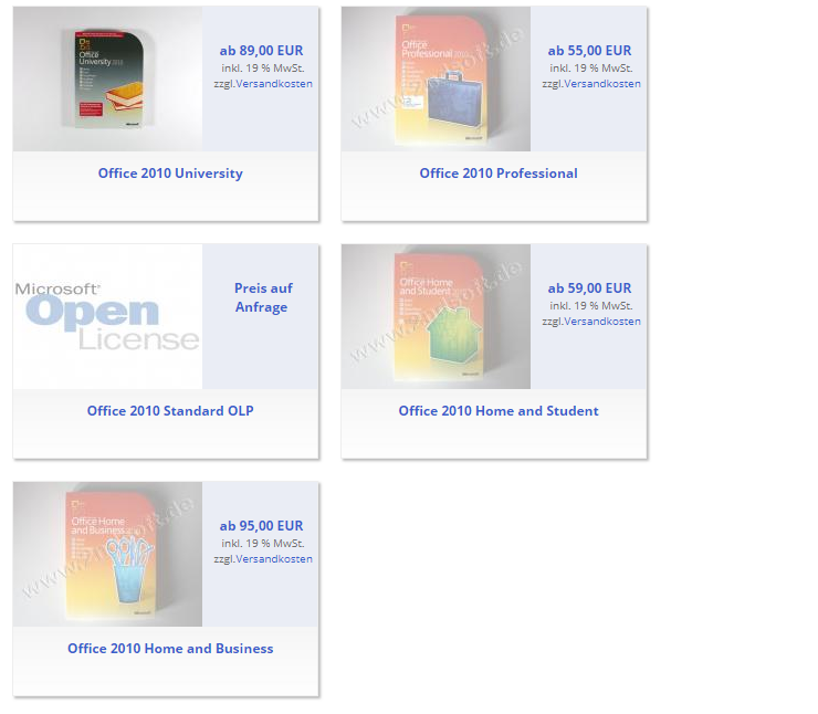 Microsoft Office 2010 Editionsvergleich Versionsvergleich Gebrauchtsoftware kaufen Software Büro