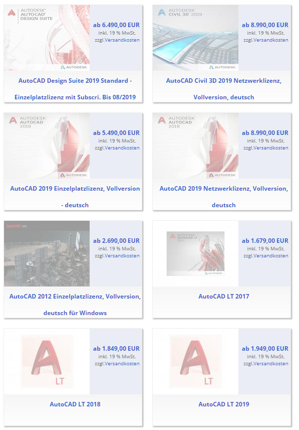 CAD Software Autodesk AutoCAD 2018 AutoCAD 2019 AutoCAD LT Dauerlizenz Kaufversion kaufen Gebrauchtsoftware gebrauchte Software