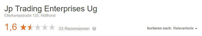 JP Trading Enterprises UG Bewertungen Rezensionen Erfahrungsberichte Google seriös