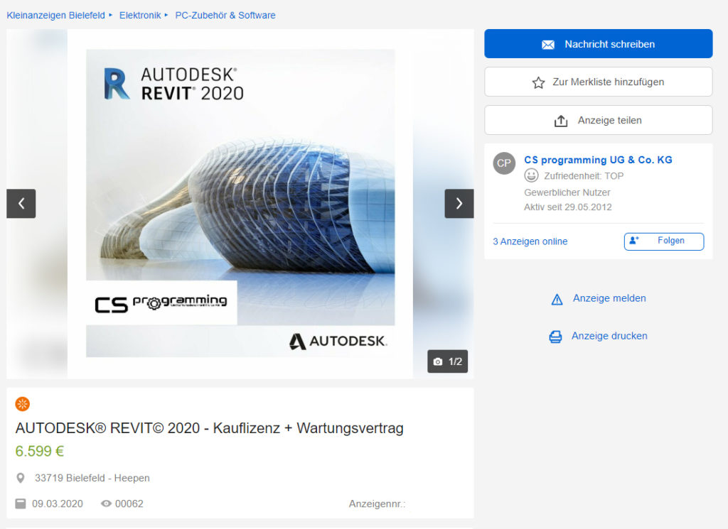 Autodesk Inventor 2020 Professional VRED REVIT 2020 eBay Kleinanzeigen Lizenz Lizenzrecht Lizenzierung