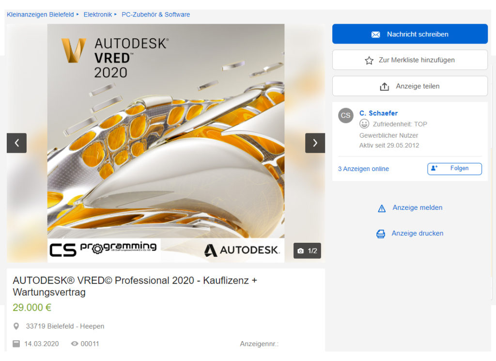 Autodesk Inventor 2020 Professional VRED REVIT 2020 eBay Kleinanzeigen Lizenz Lizenzrecht Lizenzierung